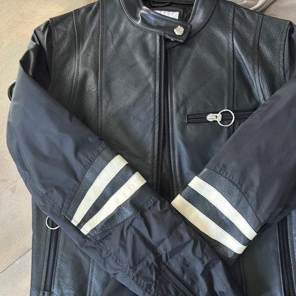 Black Wilson’s Leather Moto Jacket with White Stripes - Picture 5 of 7